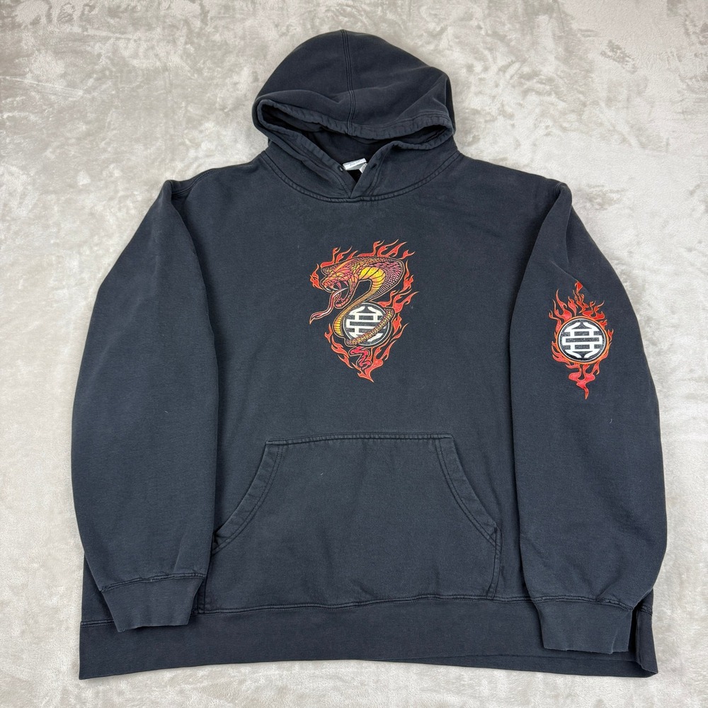 VTG Dragon Ball Z‎ Inspired Flamed Cobra Graphic Black Hoodie Men XXL Anime Y2K